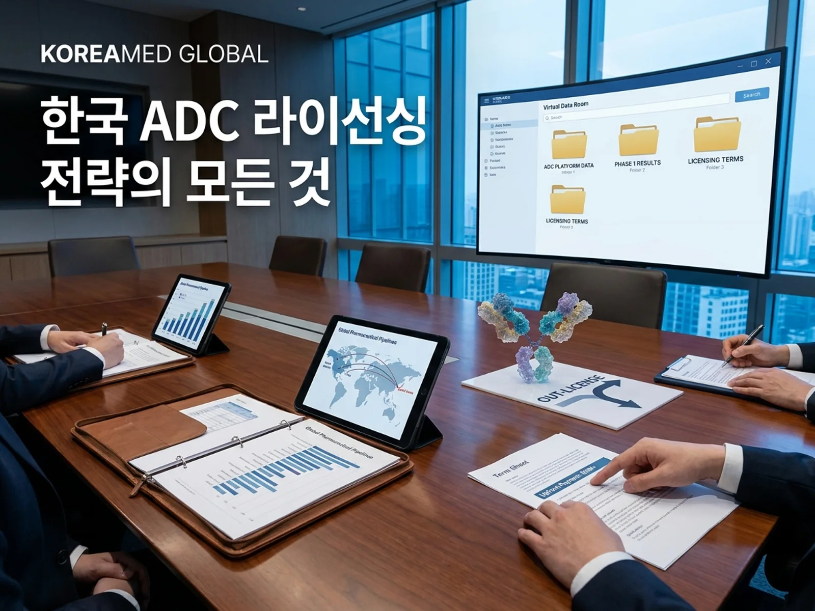 기술수출 데이터룸과 글로벌 파트너십 전략을 표현한 KoreaMED Global 썸네일