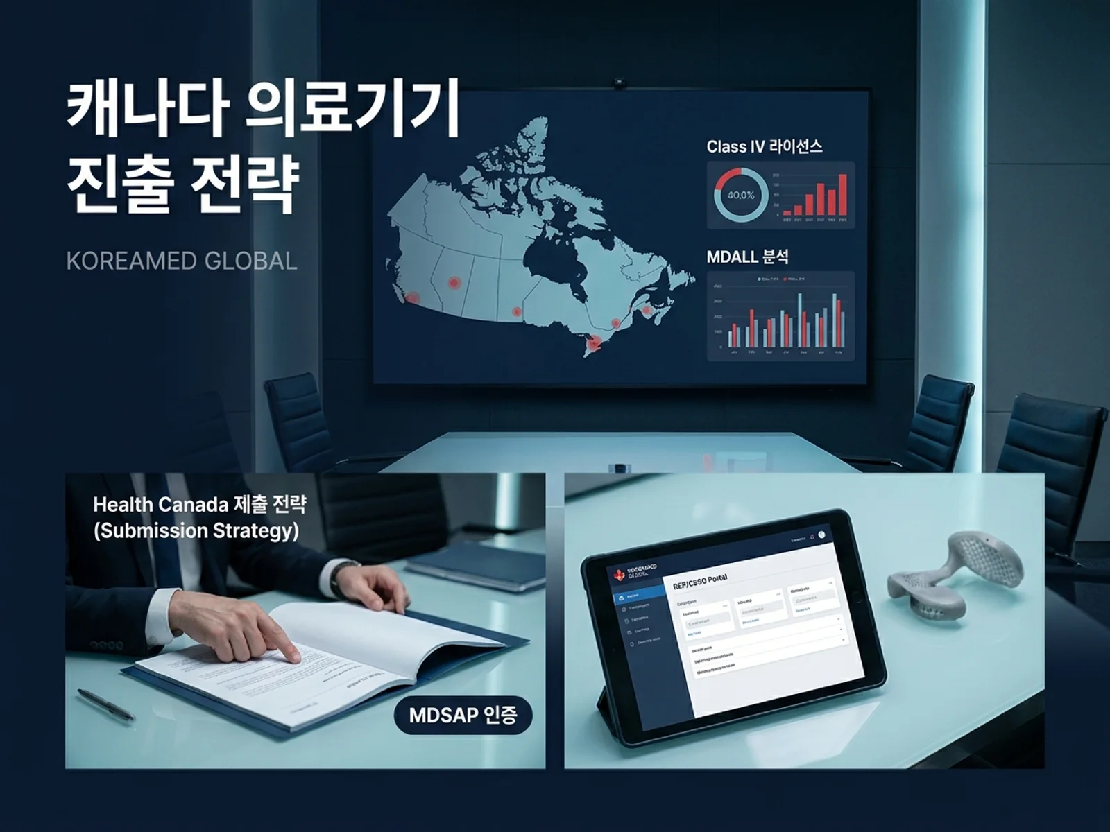 캐나다 Health Canada MDALL 라이선스 클래스 분포와 한국 의료기기의 Class IV 진출 현황을 시각화한 KoreaMED Global 썸네일