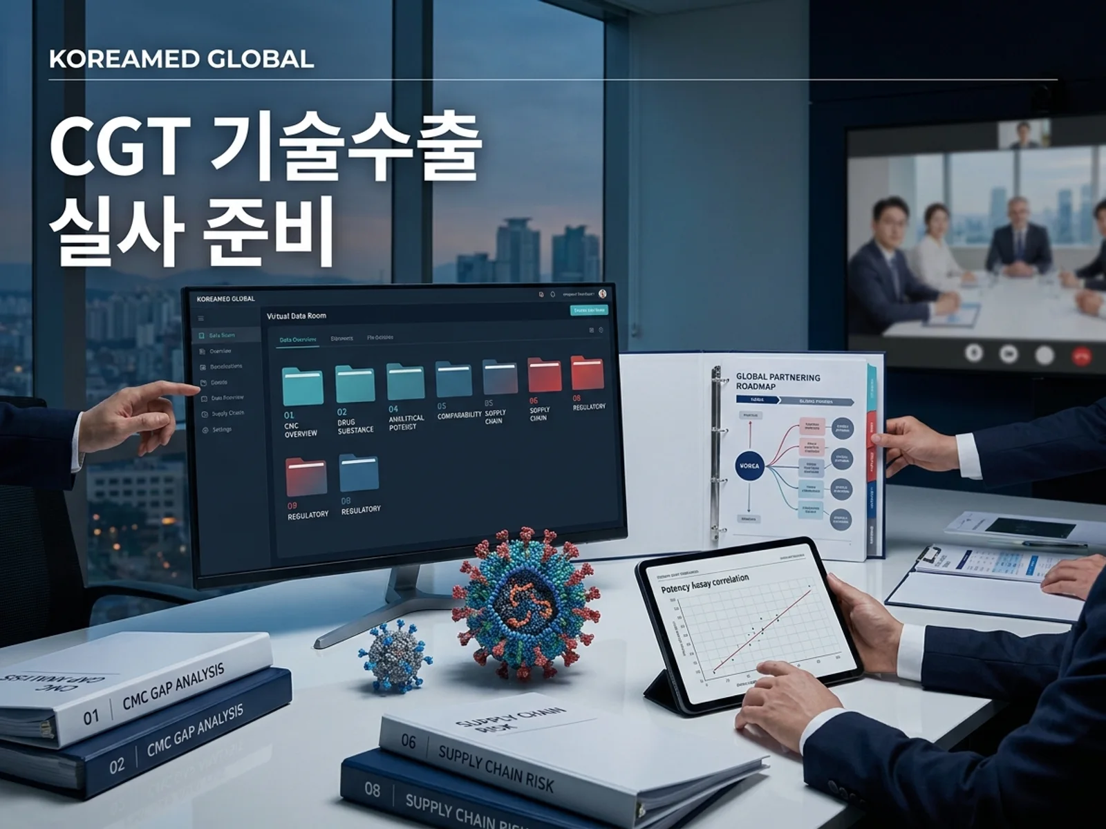 기술수출 데이터룸과 글로벌 파트너십 전략을 표현한 KoreaMED Global 썸네일