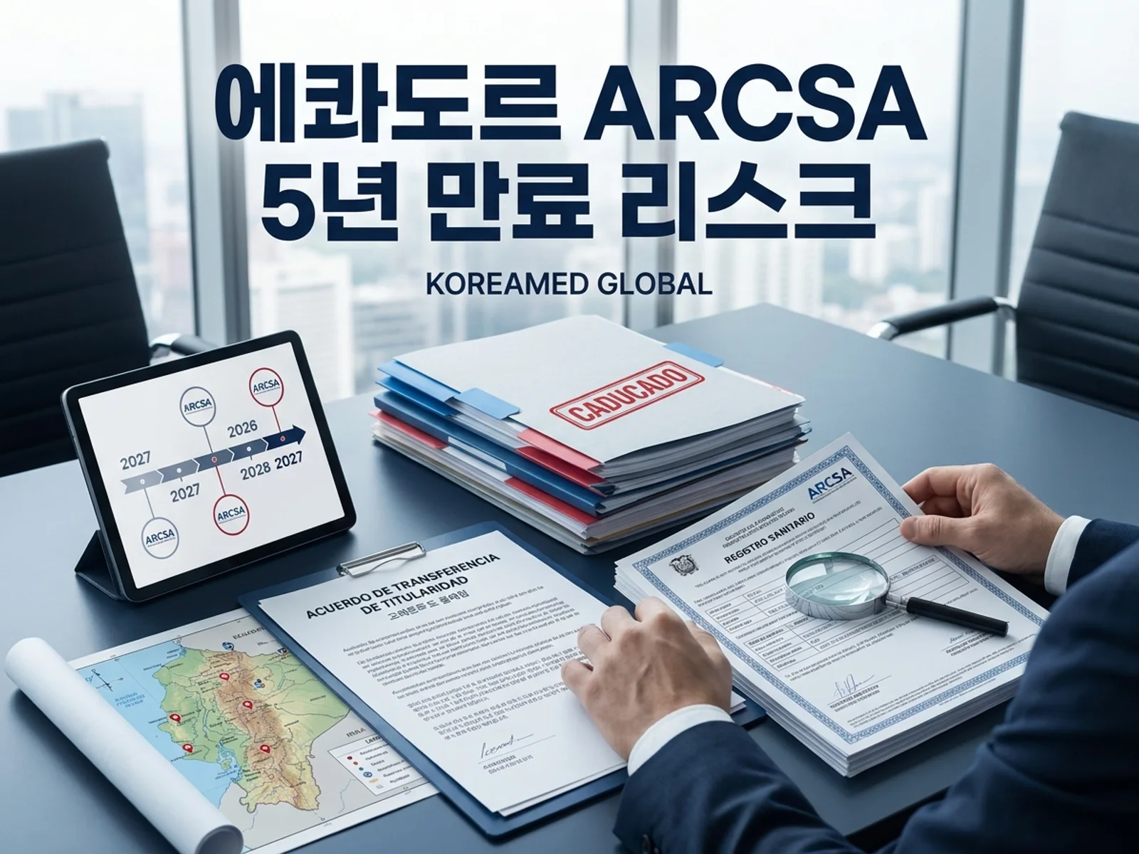 에콰도르 ARCSA 의료기기 5년 갱신 리스크와 등록 이전 전략을 표현한 KoreaMED Global 썸네일