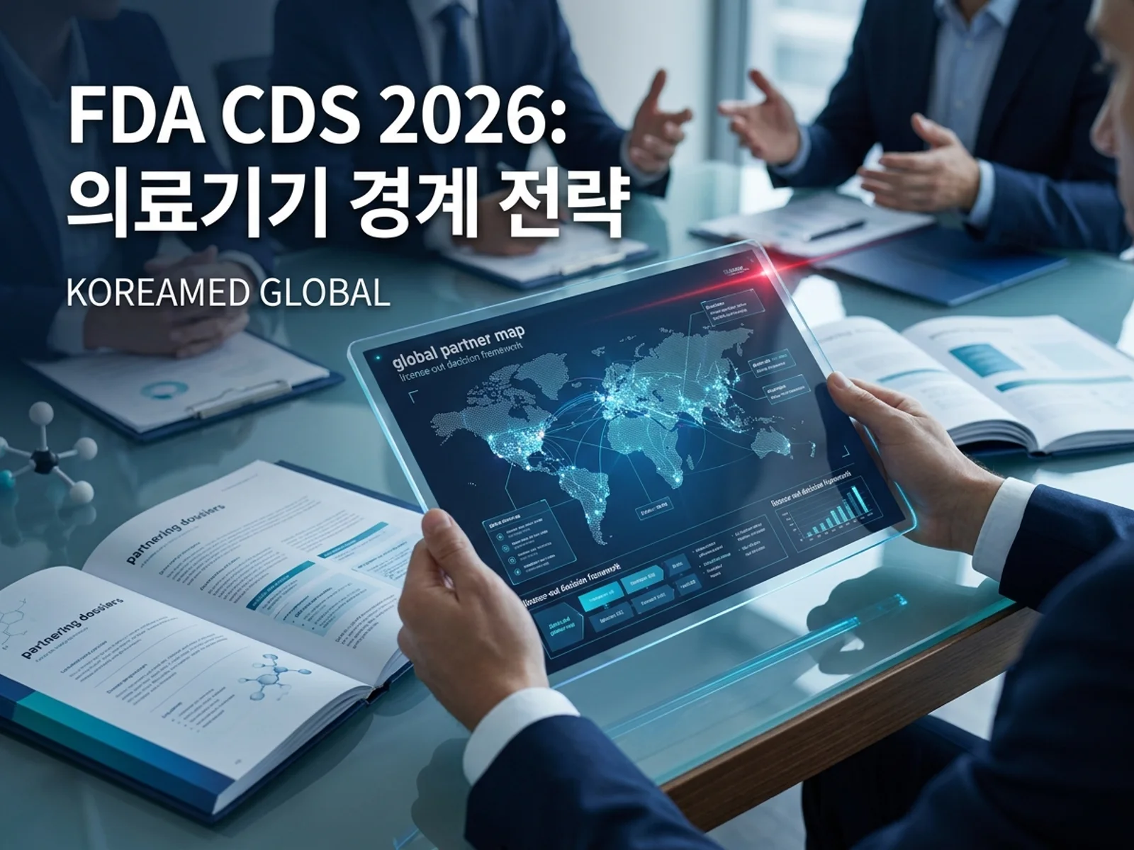 기술수출 데이터룸과 글로벌 파트너십 전략을 표현한 KoreaMED Global 썸네일
