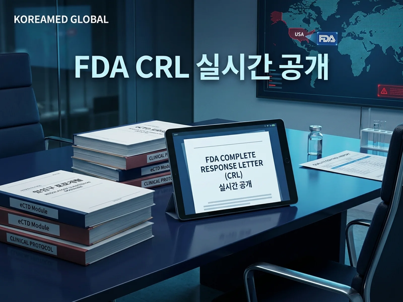 FDA 보완요구서한(CRL)의 openFDA 실시간 공개와 한국 바이오텍 NDA·BLA 대응을 표현한 KoreaMED Global 썸네일