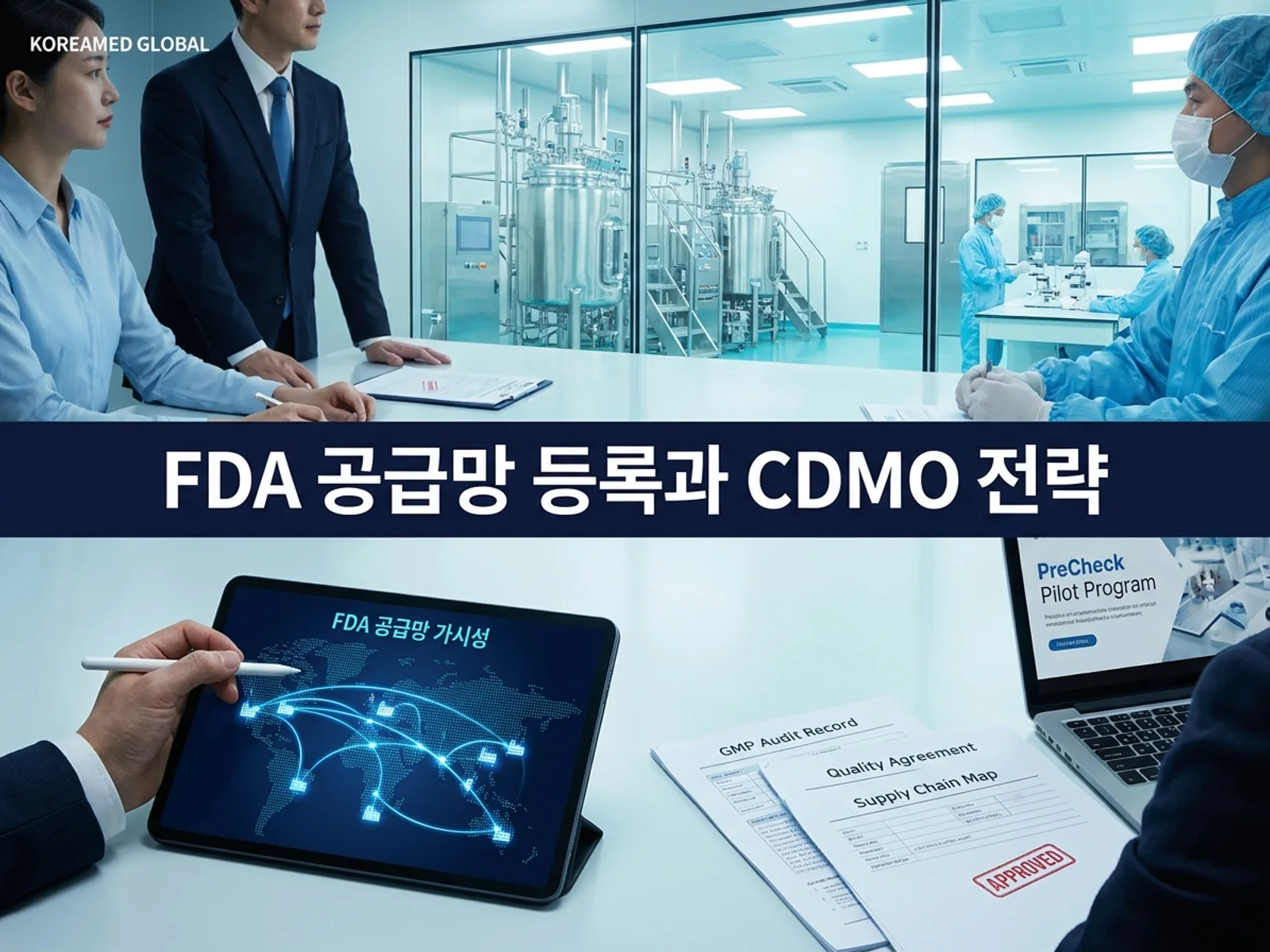 CDMO 생산품질 실사와 GMP 자료를 표현한 KoreaMED Global 썸네일