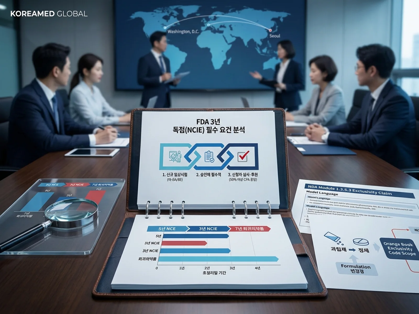 FDA 3년 신규임상시험독점(NCIE) Q&A 초안 가이던스(2026년 3월 4일): 3대 자격 요건·승인에 필수·실시/후원 입증과 505(b)(2) 독점 청구를 표현한 KoreaMED Global 썸네일