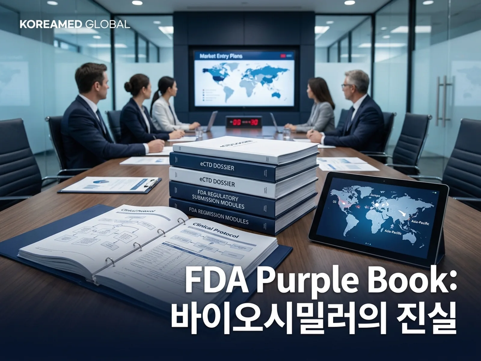 미국 FDA Purple Book 데이터베이스 스크리닝과 바이오시밀러 고유 제품의 글로벌 승인 현황 및 한국 기업의 순위를 시각화한 KoreaMED Global 썸네일