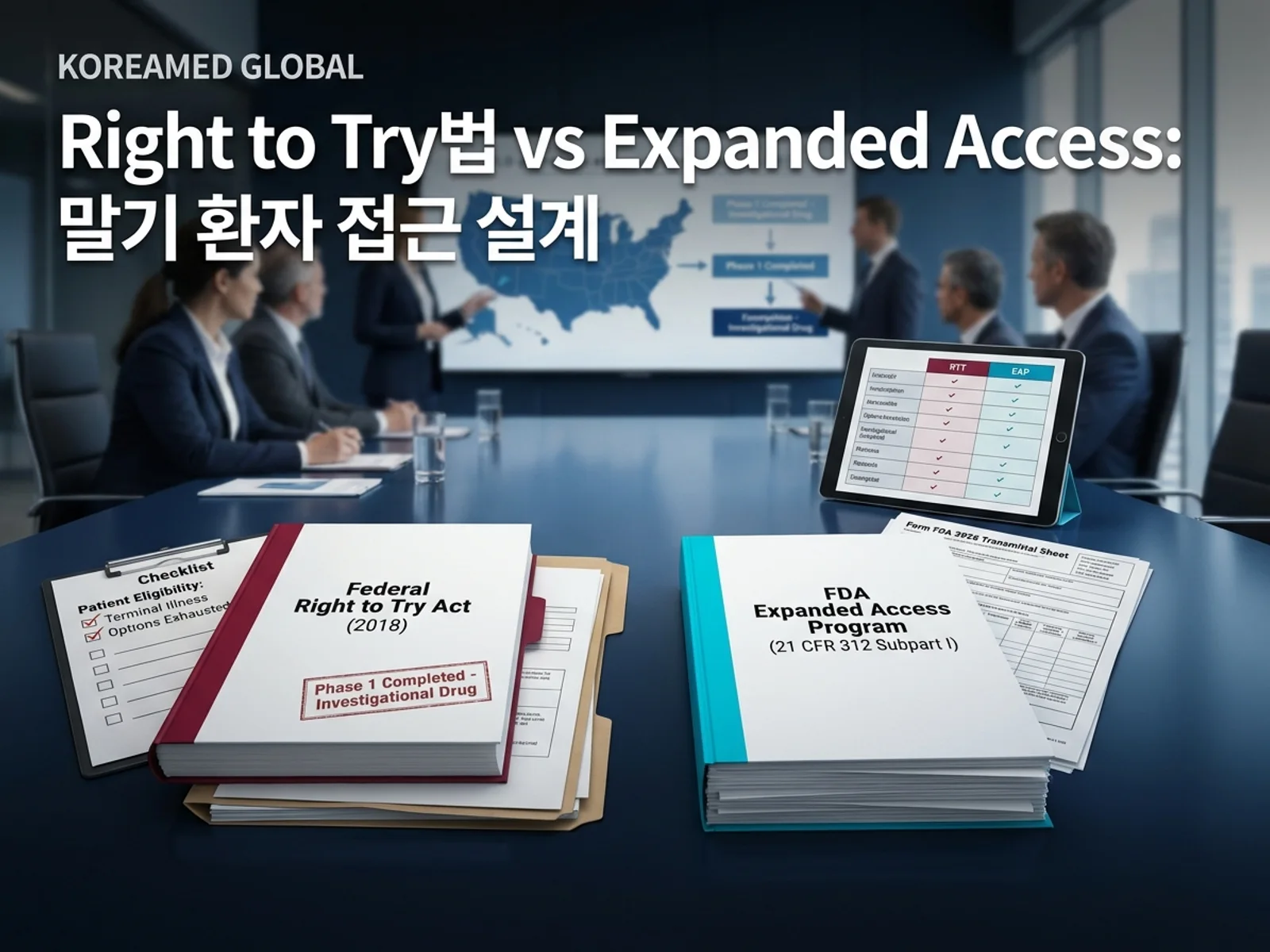 미국 연방 Right to Try법과 FDA 동정적 사용(Expanded Access) 비교 의사결정 매트릭스를 시각화한 KoreaMED Global 썸네일