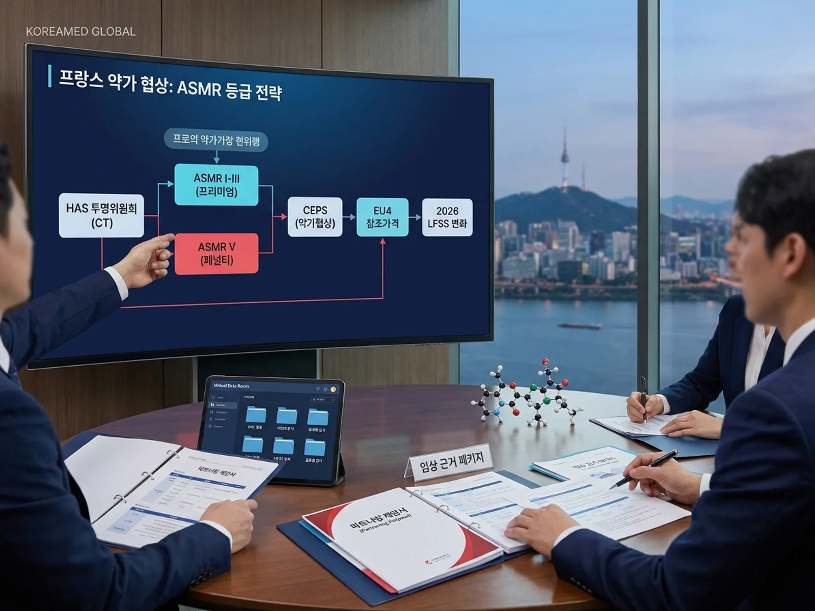 기술수출 데이터룸과 글로벌 파트너십 전략을 표현한 KoreaMED Global 썸네일
