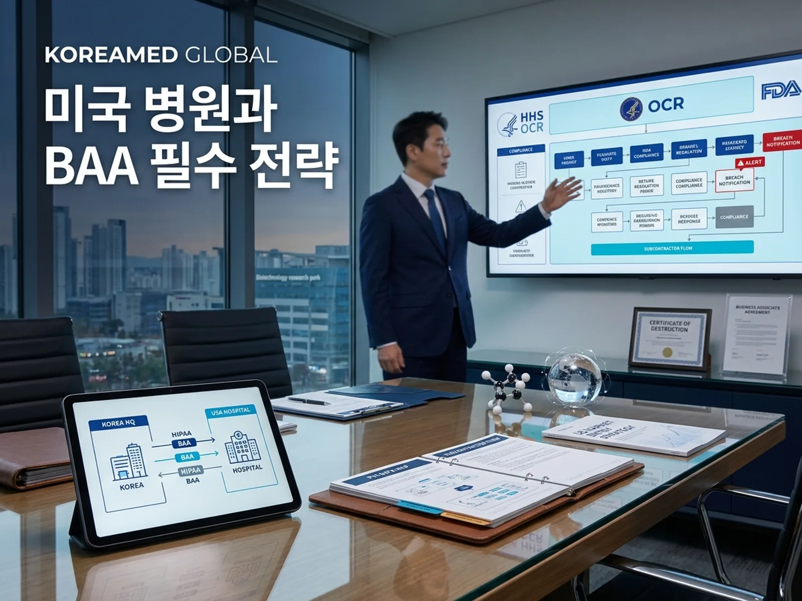 기술수출 데이터룸과 글로벌 파트너십 전략을 표현한 KoreaMED Global 썸네일