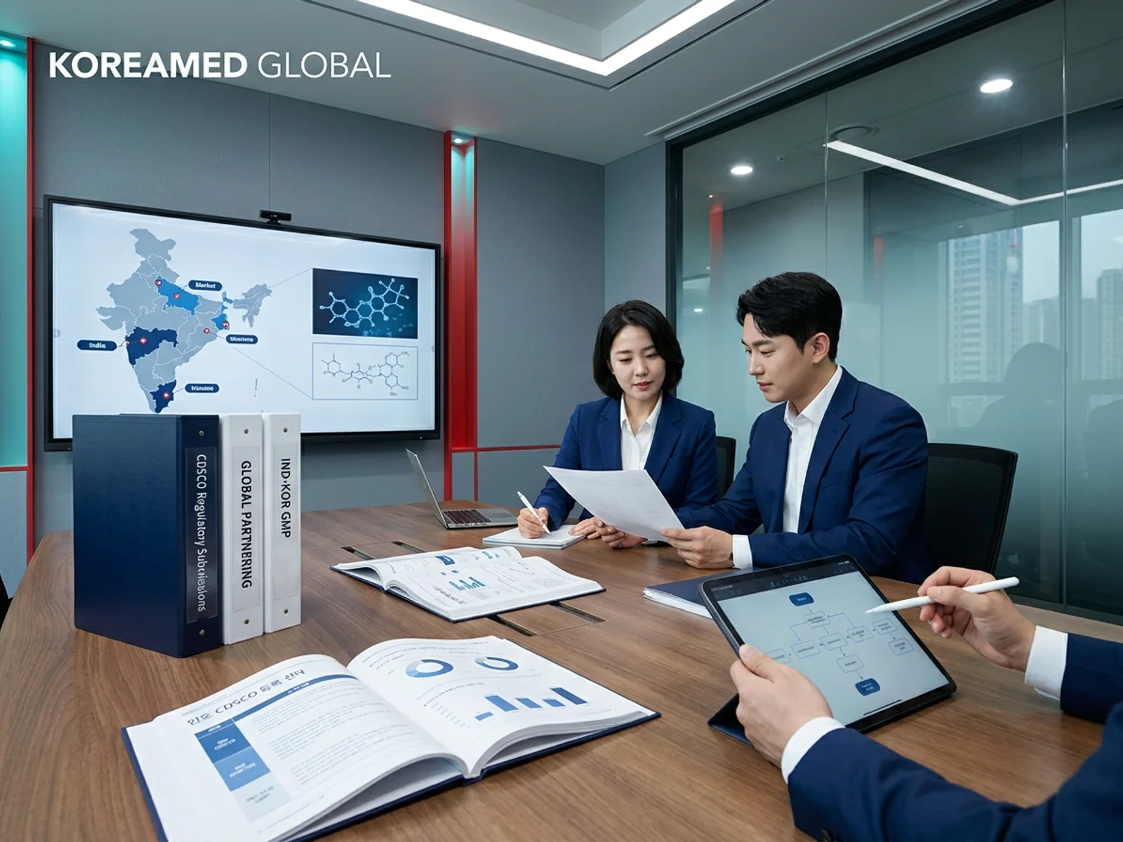 기술수출 데이터룸과 글로벌 파트너십 전략을 표현한 KoreaMED Global 썸네일