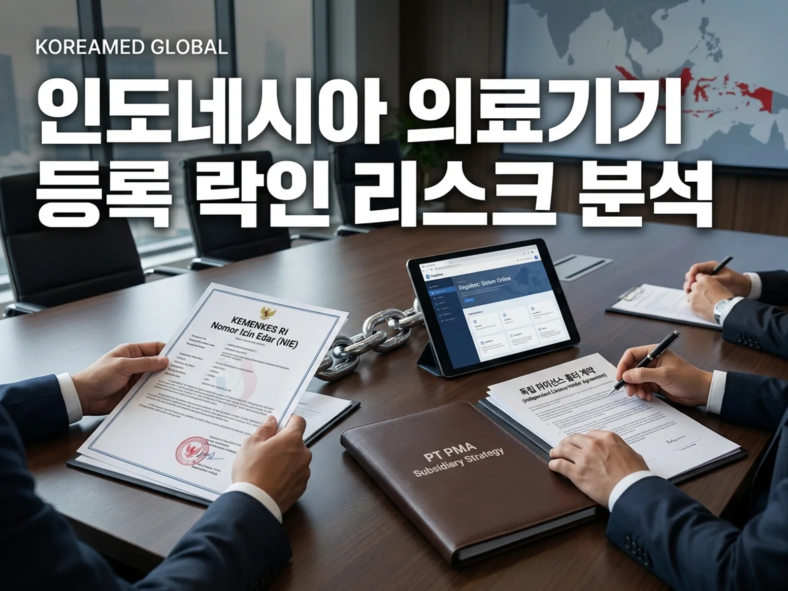 인도네시아 Kemenkes NIE 등록증 소유권과 라이선스 홀더 락인 리스크를 표현한 KoreaMED Global 썸네일