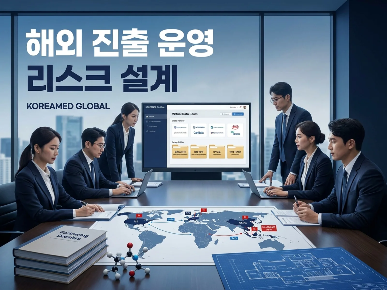 기술수출 데이터룸과 글로벌 파트너십 전략을 표현한 KoreaMED Global 썸네일