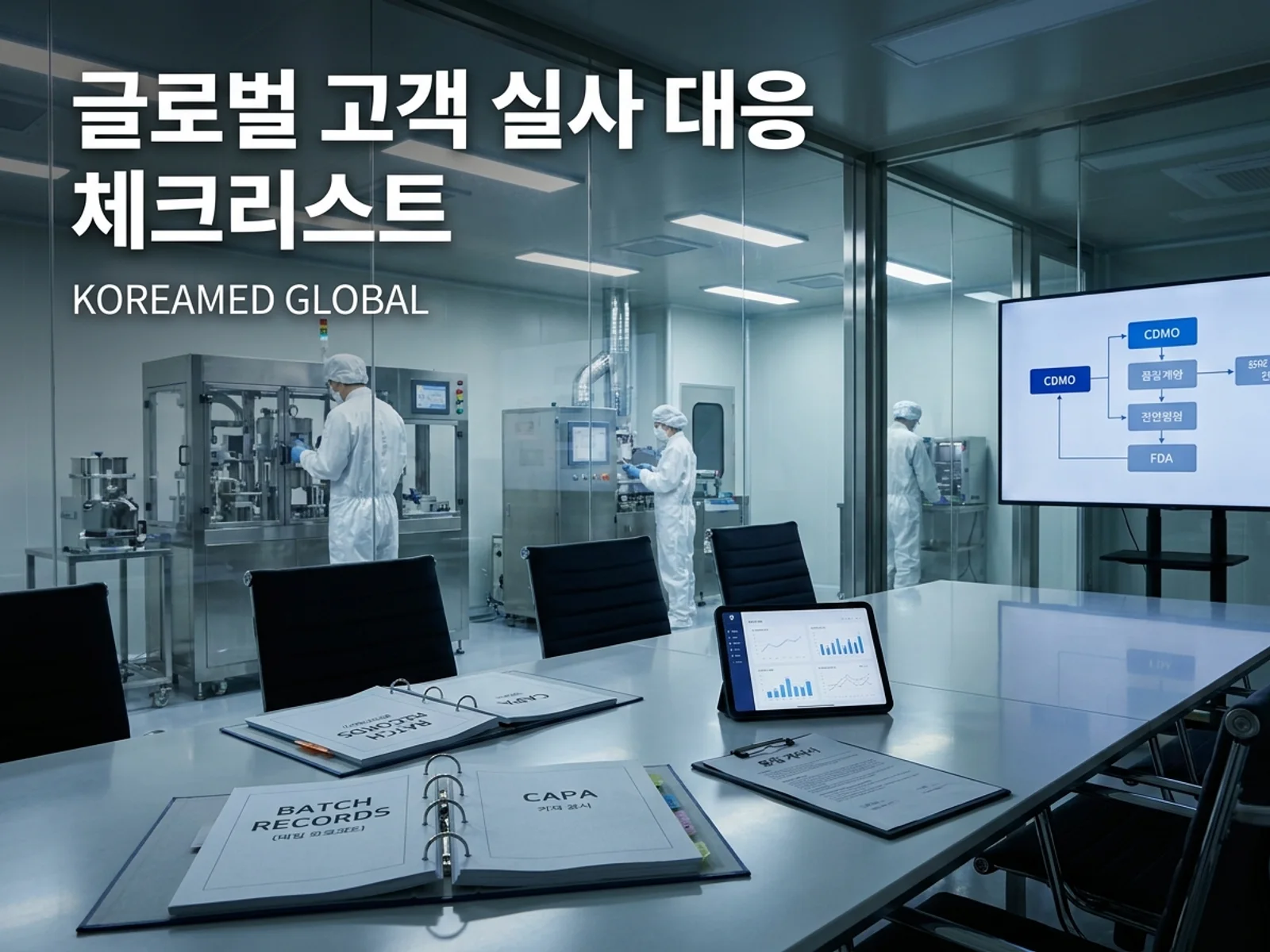 CDMO 생산품질 실사와 GMP 자료를 표현한 KoreaMED Global 썸네일