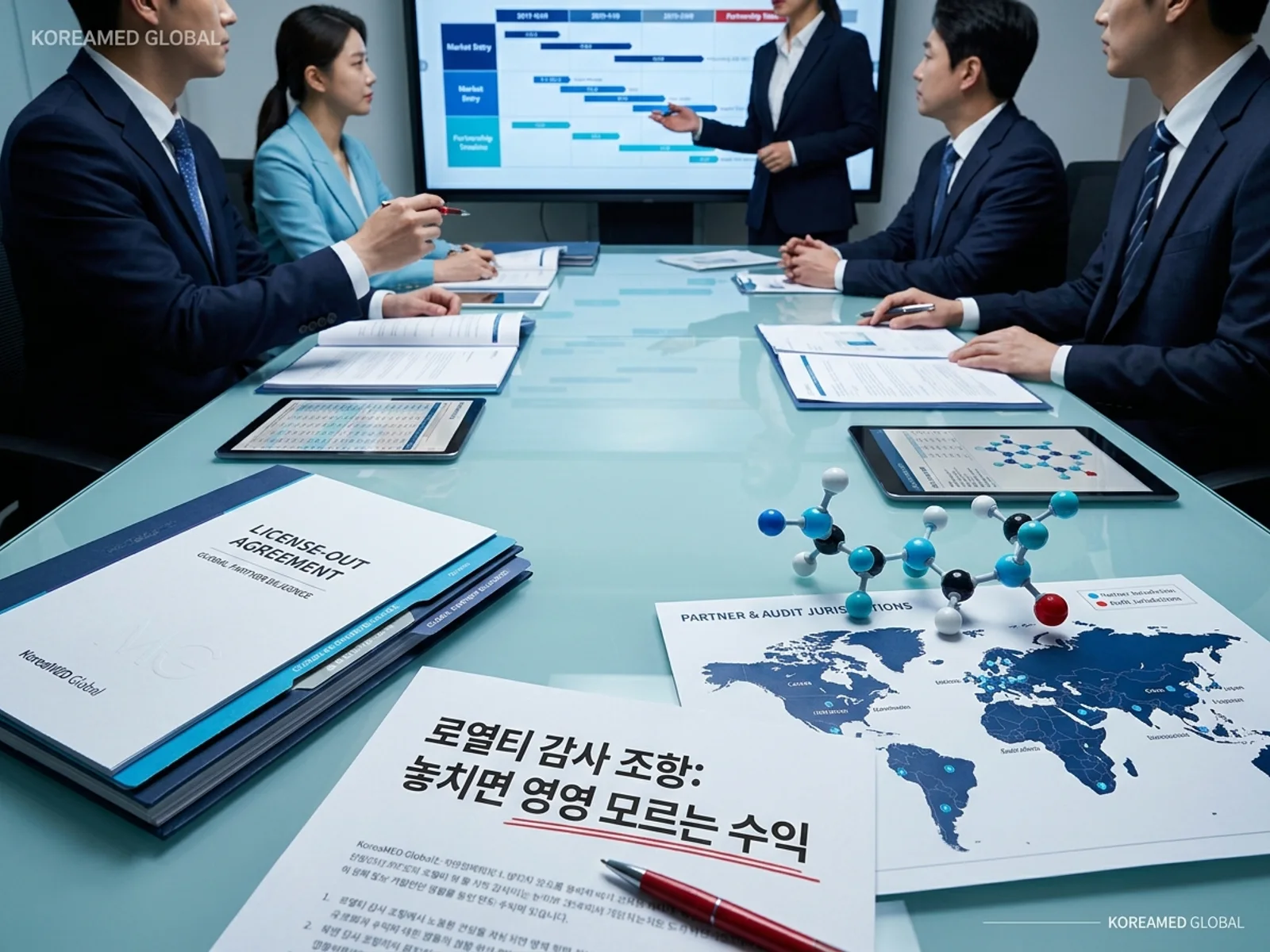 기술수출 데이터룸과 글로벌 파트너십 전략을 표현한 KoreaMED Global 썸네일