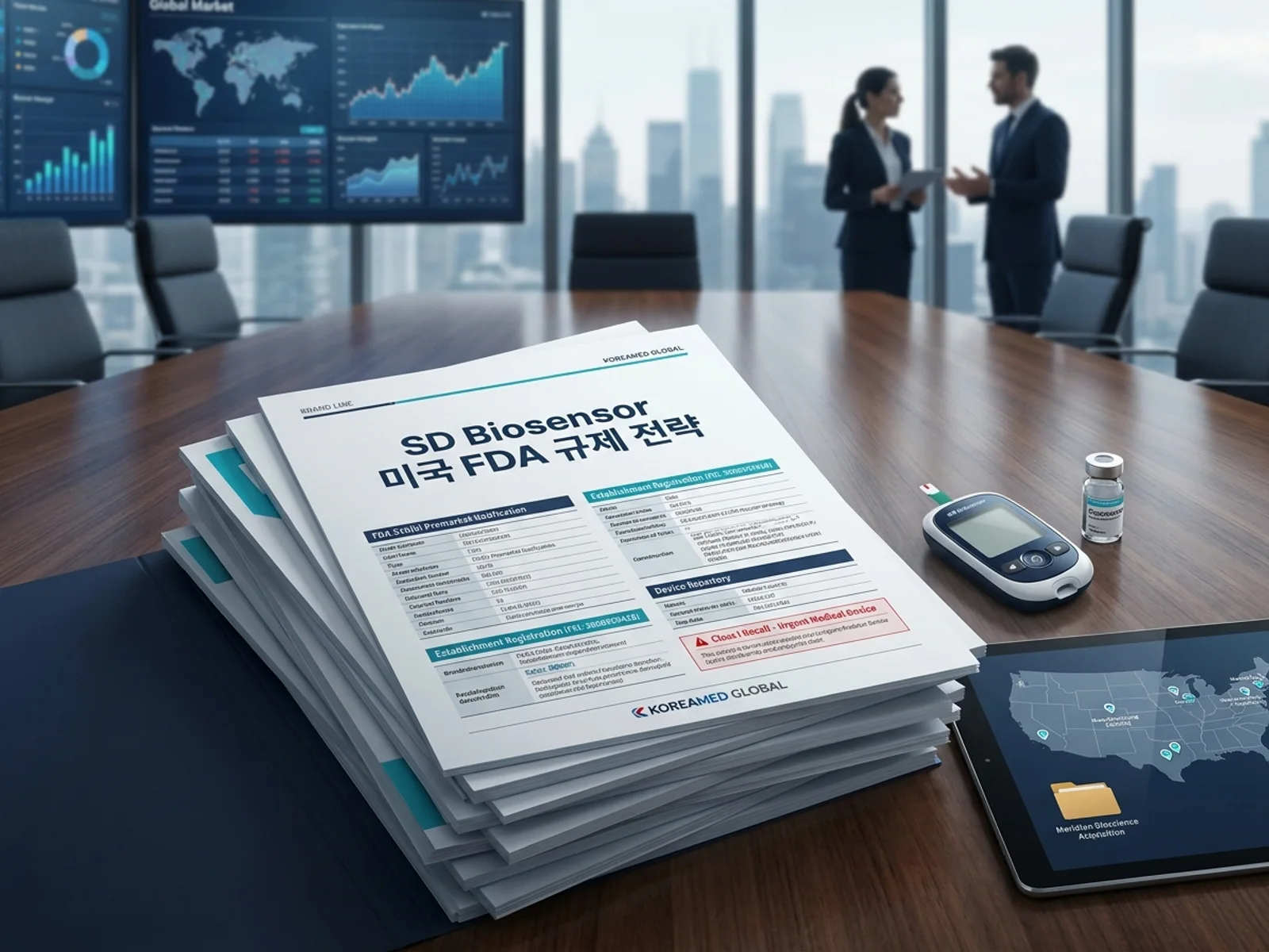 에스디바이오센서의 미국 FDA 510(k) 승인 및 cGMP 제조소 등록 현황과 Class I 리콜 사례 및 메리디안 인수 전략을 분석한 KoreaMED Global 썸네일