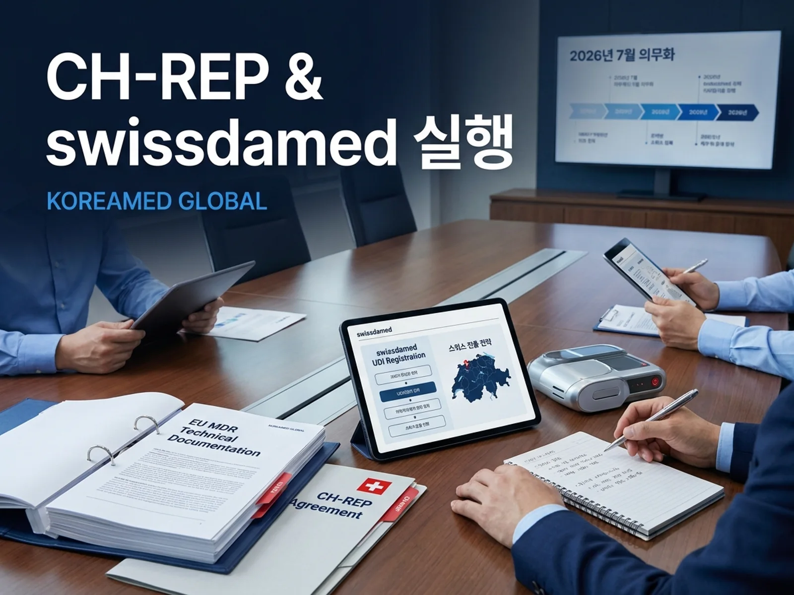 기술수출 데이터룸과 글로벌 파트너십 전략을 표현한 KoreaMED Global 썸네일