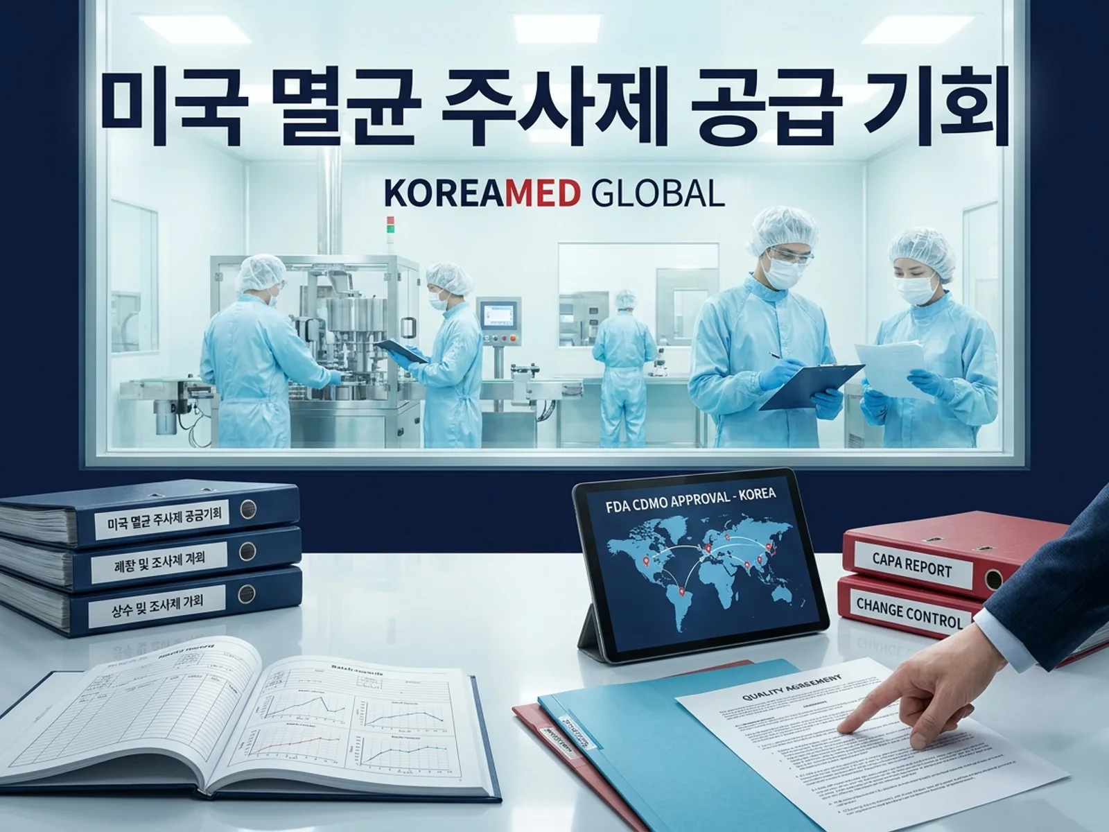 CDMO 생산품질 실사와 GMP 자료를 표현한 KoreaMED Global 썸네일