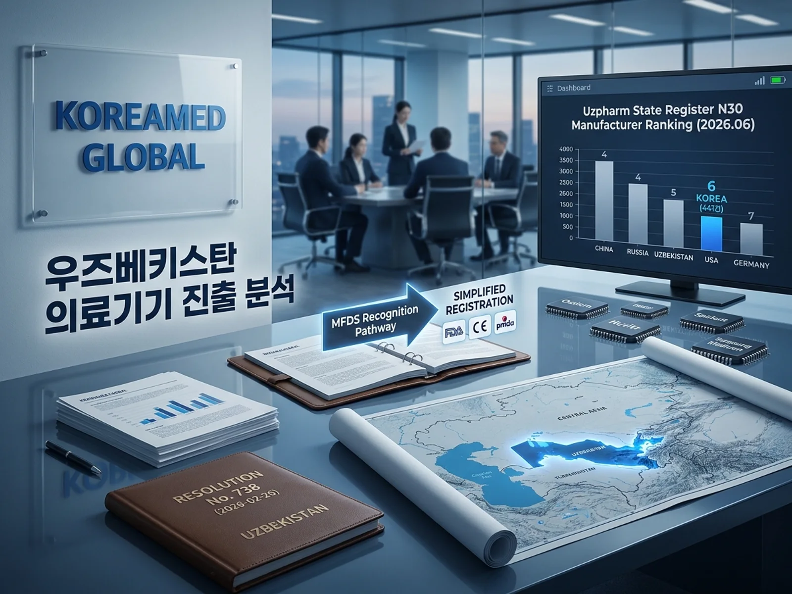 우즈베키스탄 Uzpharm 등록부 한국 의료기기 441건·전 세계 6위와 MFDS 간소화 인정등록 경로를 분석하는 KoreaMED Global 썸네일